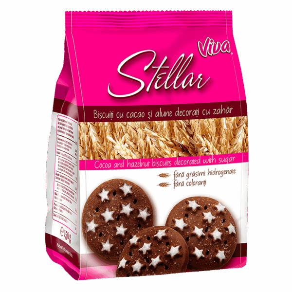 VIVA STELLAR - Biscuiți cu cacao și alune decorați cu zahăr 150g