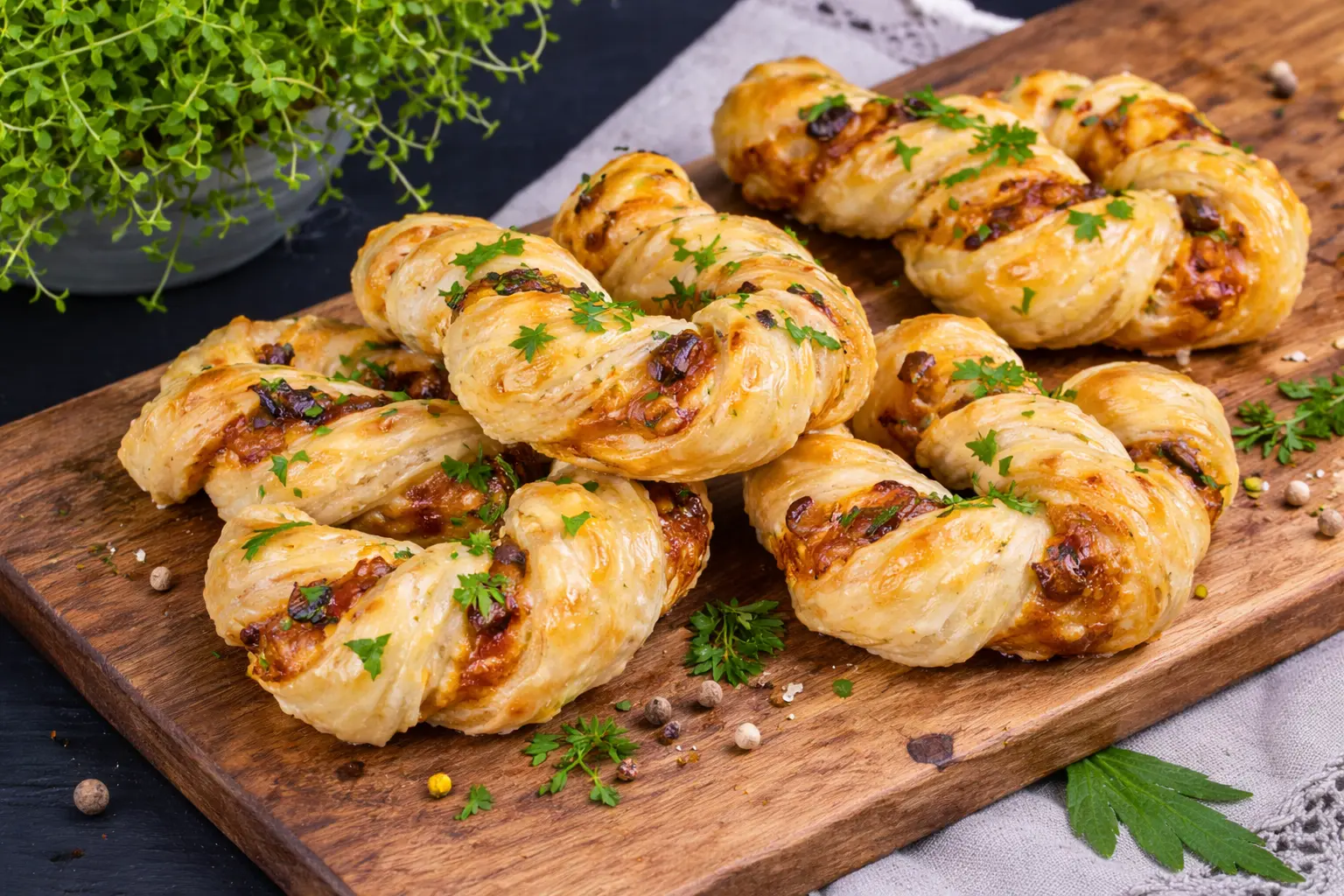 Cover articol Coronițe răsucite din foietaj cu brânzeturi și măsline kalamata