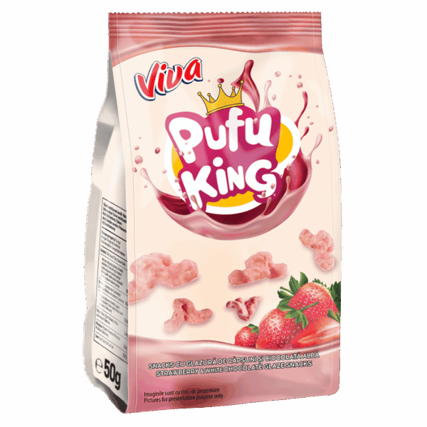 VIVA Pufu King- Snacks cu glazură de căpșuni și ciocolată 50g