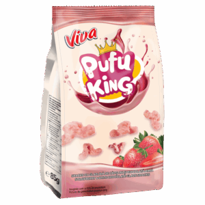 VIVA Pufu King- Snacks cu glazură de căpșuni și ciocolată 85g