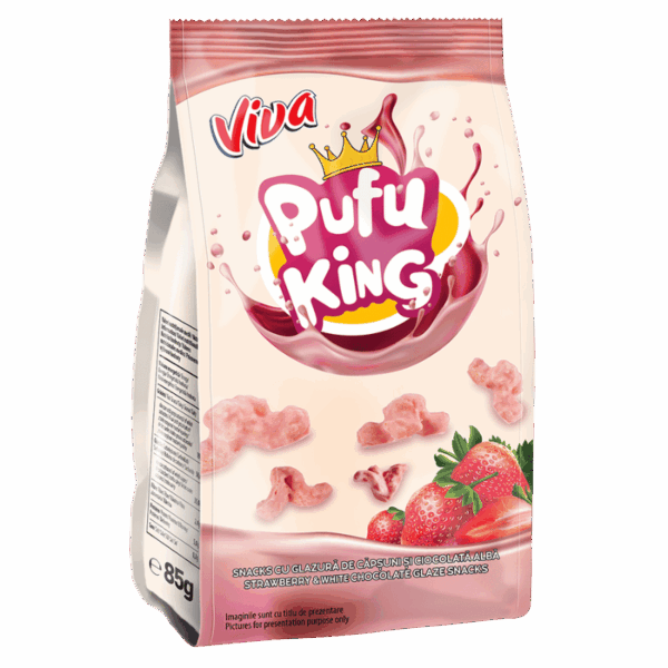 VIVA Pufu King- Snacks cu glazură de căpșuni și ciocolată 85g