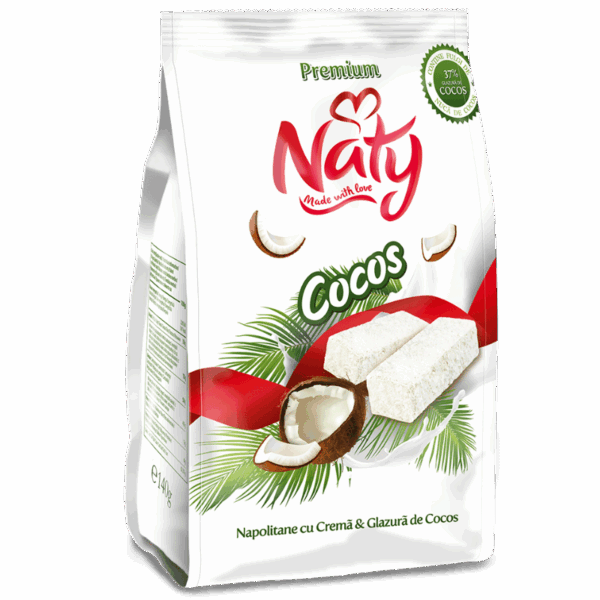 NATY PREMIUM - Napolitane cu cremă și glazură de cocos 140g