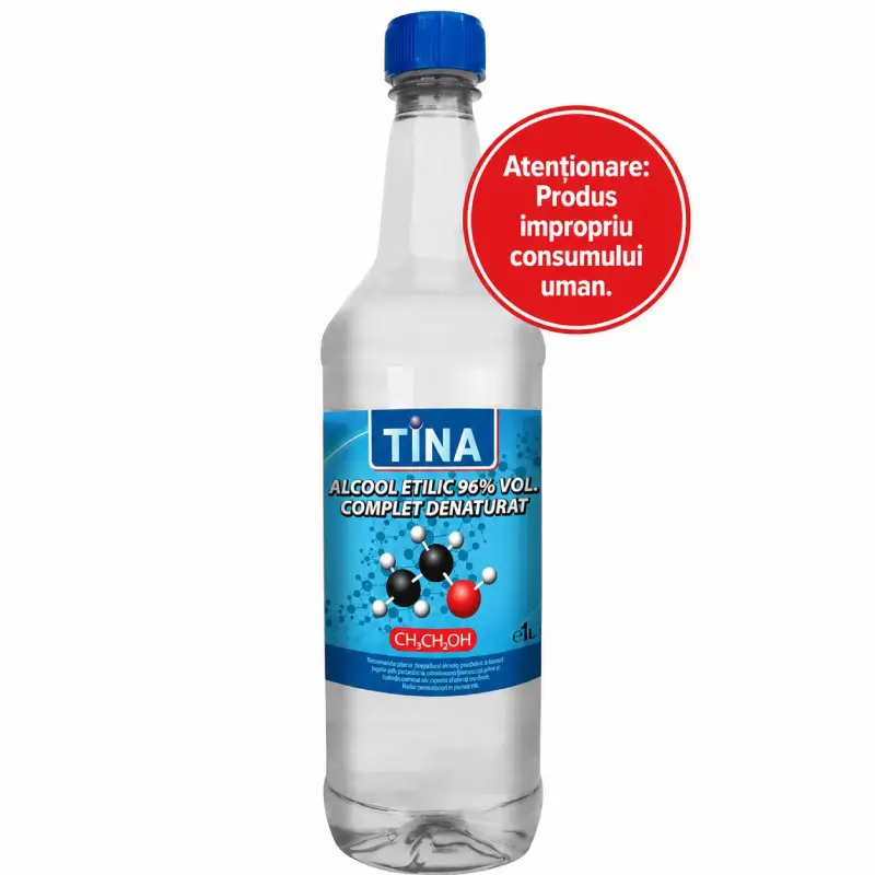 TINA Alcool Etilic 96% Vol. complet denaturat, flacon 1 litru, produs impropriu consumului uman