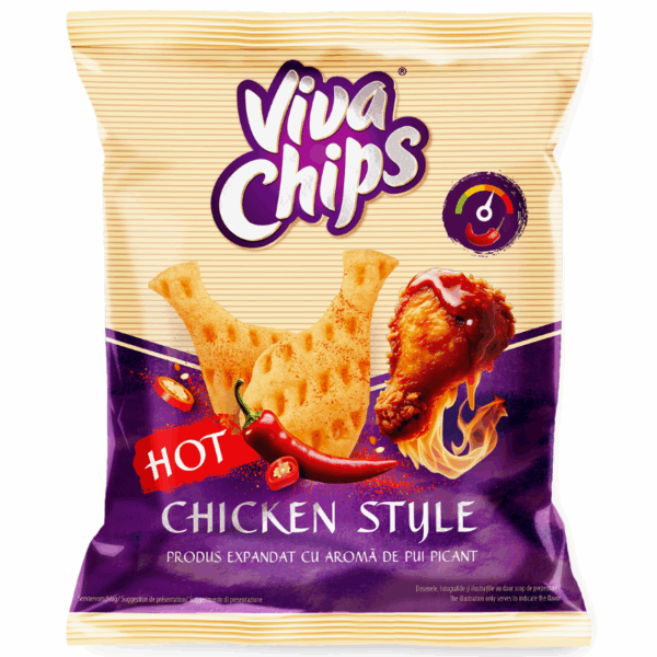 Savurează chipsuri cu pui picant, crocante și intense ca o friptură bine gătită. Gustare ideală pentru iubitorii de arome picante!
