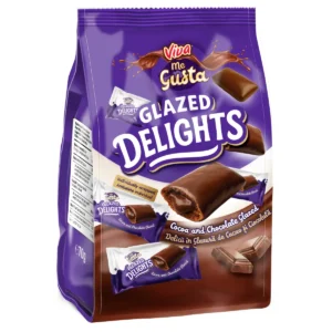 Viva Me Gusta Glazed Delights - Rulouri umplute cu cremă de cacao și glazură de cacao și ciocolată 70 gr