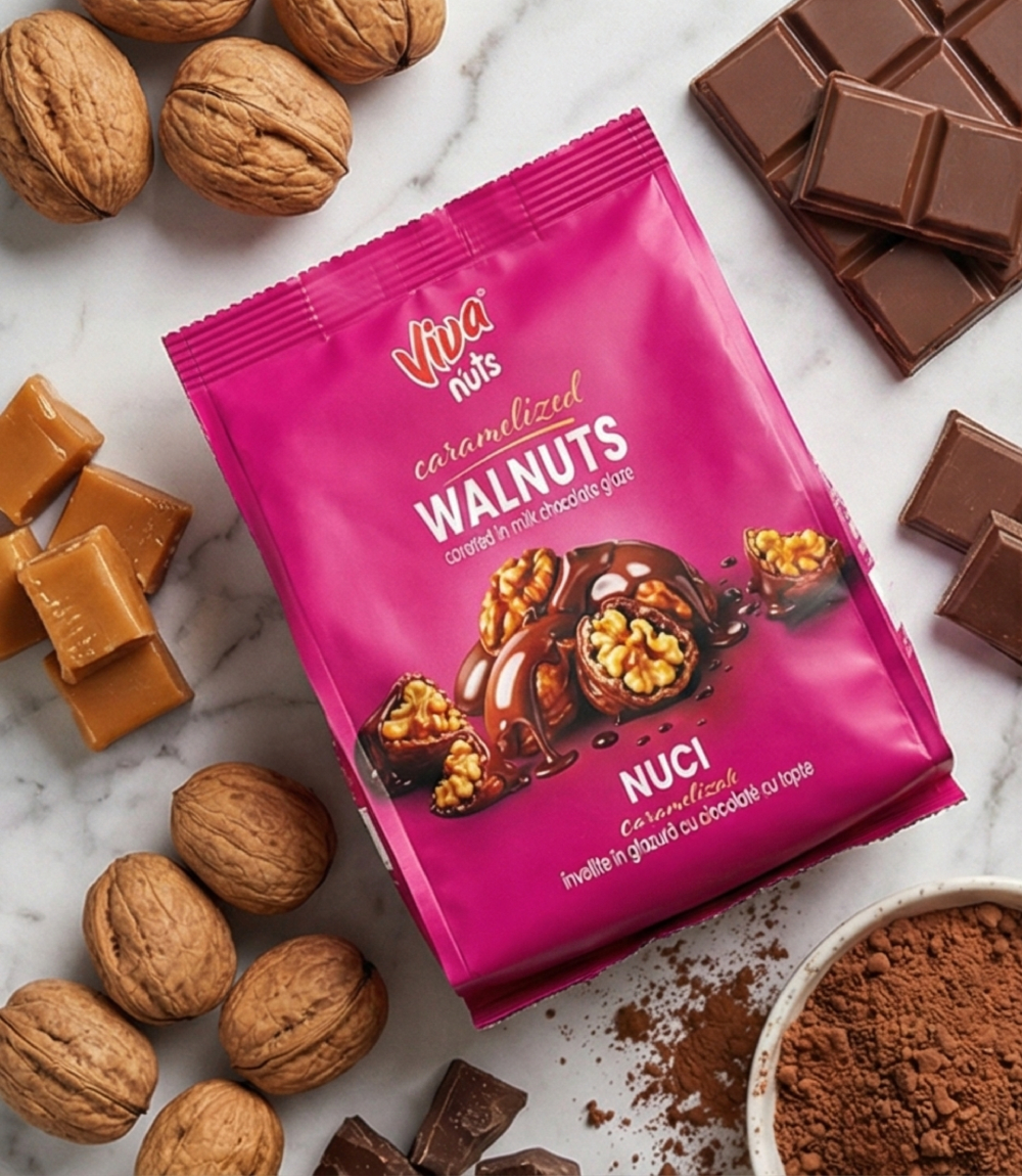 Viva Nuts - Nuci caramelizate învelite în glazură cu ciocolată cu lapte 80 g - imagine 4