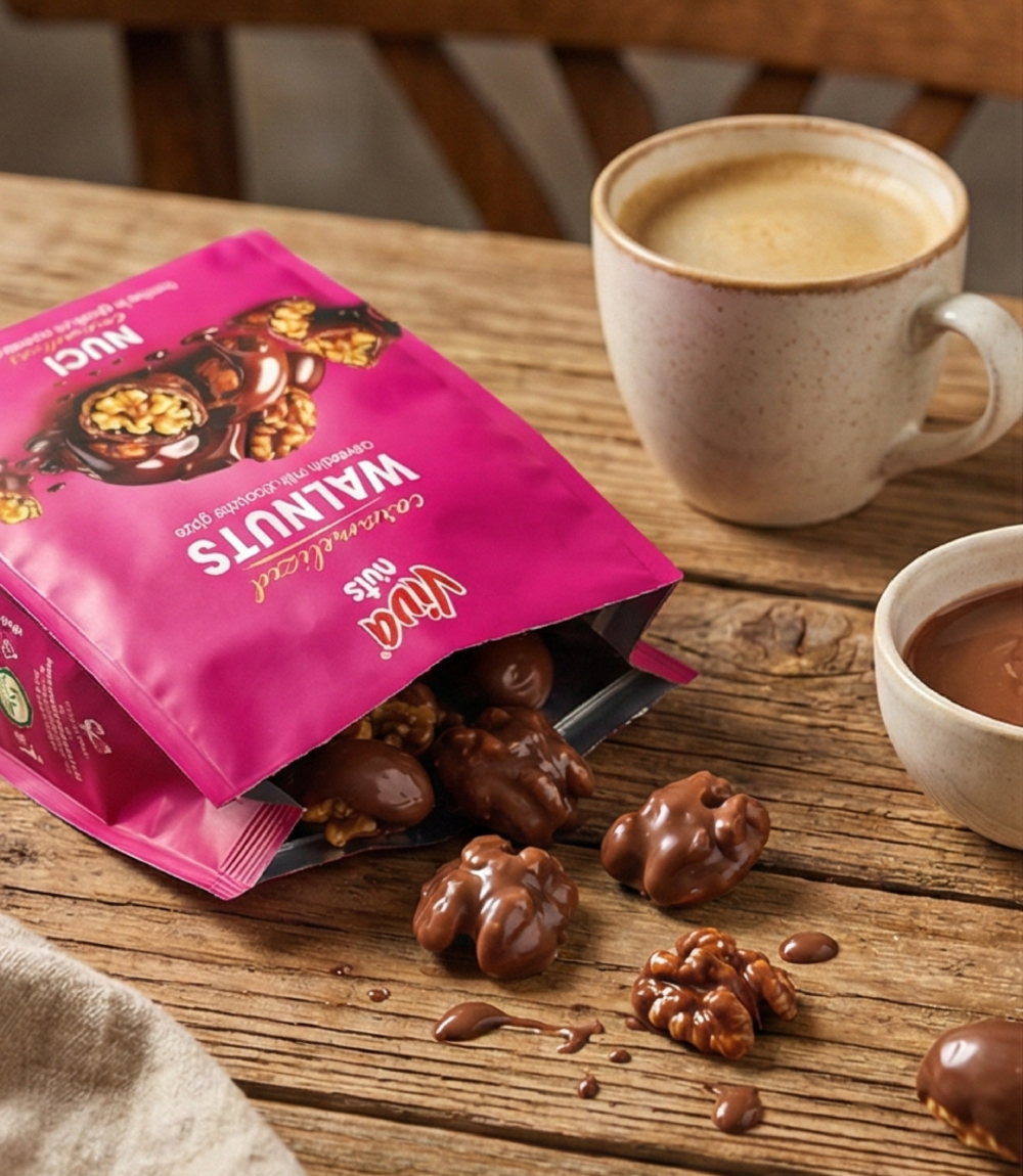 Viva Nuts - Nuci caramelizate învelite în glazură cu ciocolată cu lapte 80 g - imagine 2