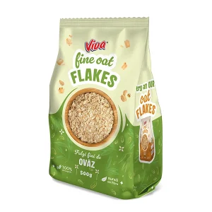 Ambalaj Viva Fulgi Fini de Ovăz 500 g, produs din 100% fulgi de ovăz.
