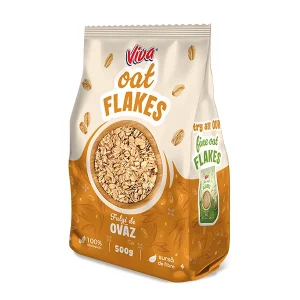 Ambalaj Viva Fulgi Mari de Ovăz 500 g, produs din 100% fulgi de ovăz.