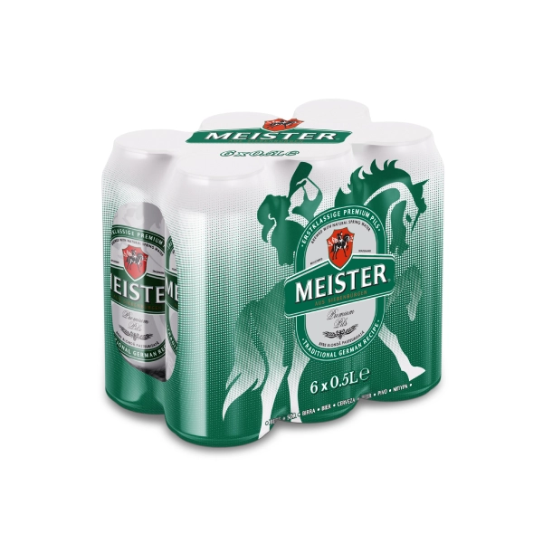 Meister Bere Premium Pils 6 x 0,5 l, bax cu doze de bere lager pilsner