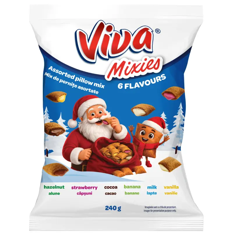 Ambalaj Viva Mixies Pernițe Asortate 240 g – Ediție de Crăciun, mix cu 6 arome și design festiv.