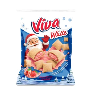 Ambalaj Viva Pernițe Albe cu Cremă de Căpșuni 200 g – Ediție de Crăciun.
