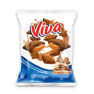 Ambalaj Viva Pernițe Umplute cu Cremă de Turtă Dulce 200 g, snack crocant cu cremă de cacao și aromă de turtă dulce.