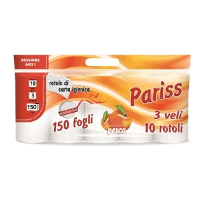 Pachet Hârtie Igienică Pariss Piersică, 3 Straturi, 10 Role, 150 foi pe rolă.